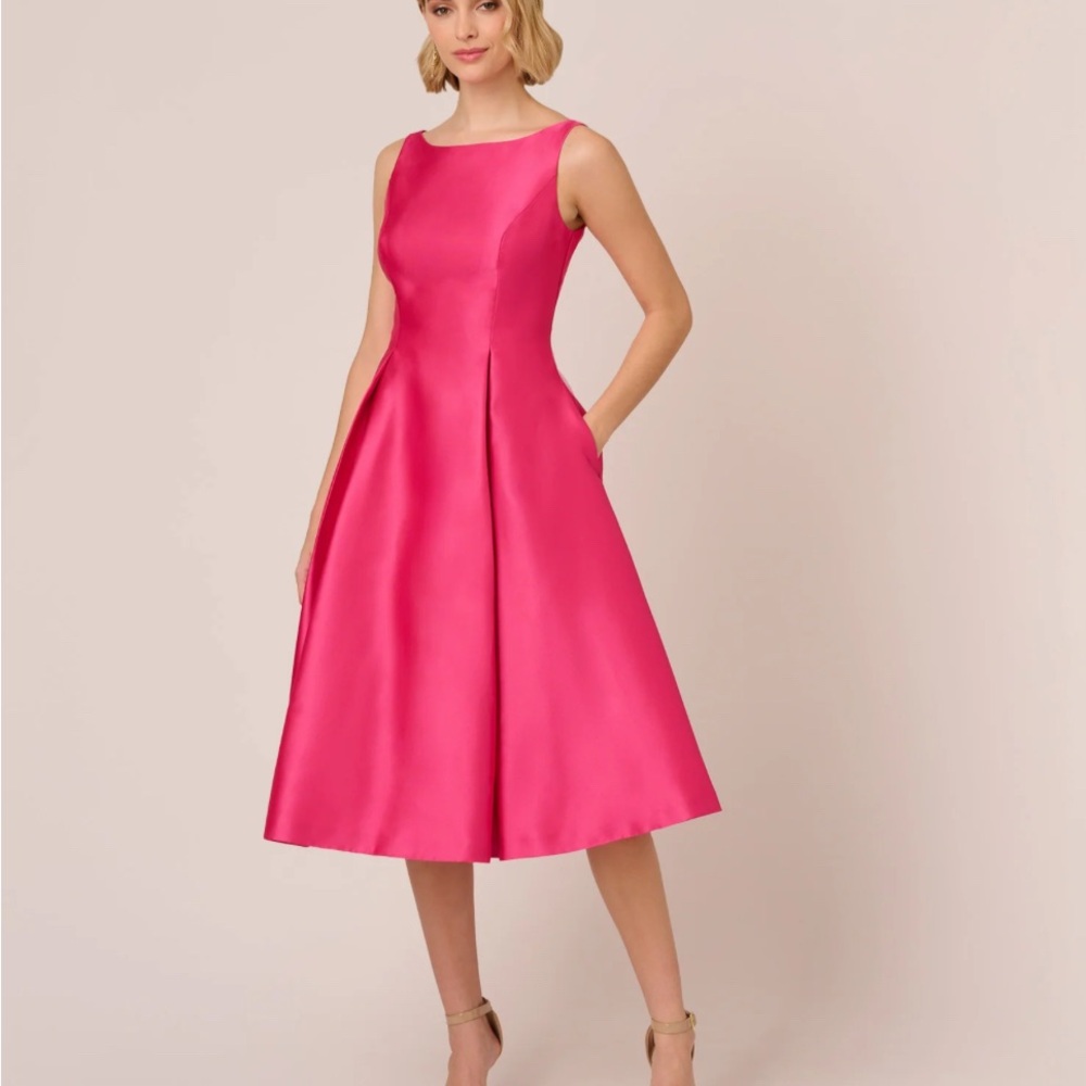 Adrianna Papell Pink A-line Midi Dress for Weddings